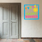 Happy Summer printed die cut decal, square design with bunting, sun, and text