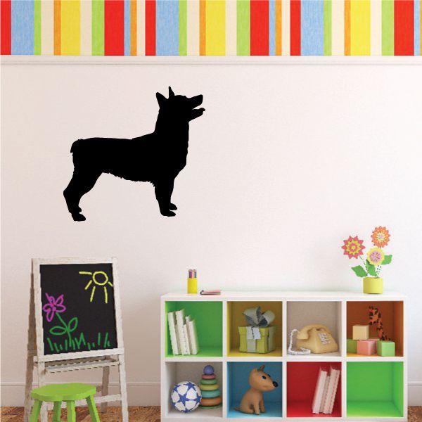 Happy Swedish Shepherd dog silhouette decal, black