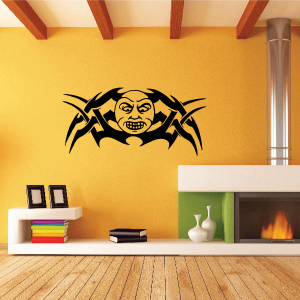 Tribal moon wall decal with smiling face and black decorative rays