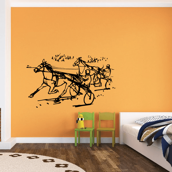 Harness racing decal with black harness racing horses team silhouette