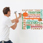 Harvest time word collage wall decal with autumn text, pumpkins, and turkey