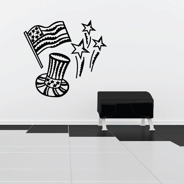 Image of Hat and Flag 4th of July Decal