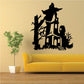 Haunted house wall decal with ghost silhouette