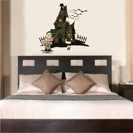 Image of Haunted House with Monsters Printed Die Cut Decal