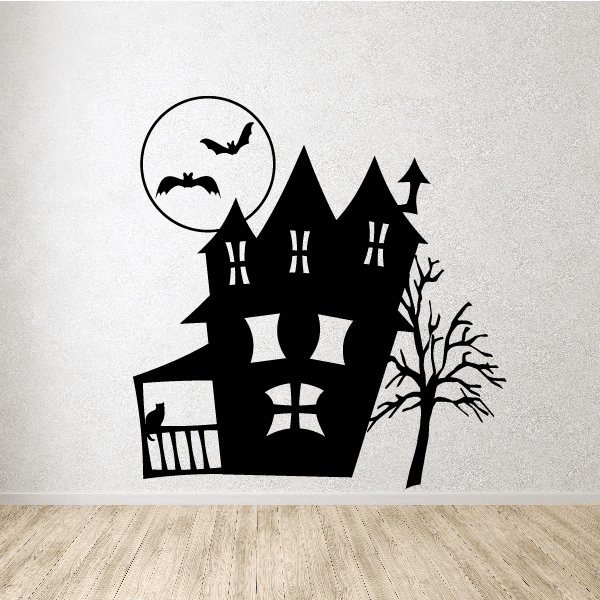 Image of Haunted House with Porch and Tree Decal