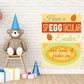 Easter rectangle sticker with colorful text and egg icons, whimsical design