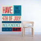 Independence Day typography sticker with red and blue text on teal blocks