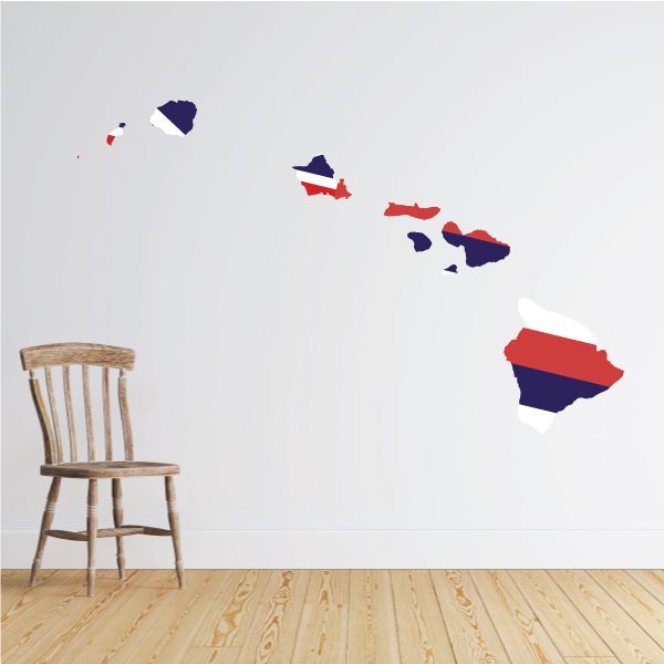 Hawaii state flag shape sticker with red, navy, and white silhouette