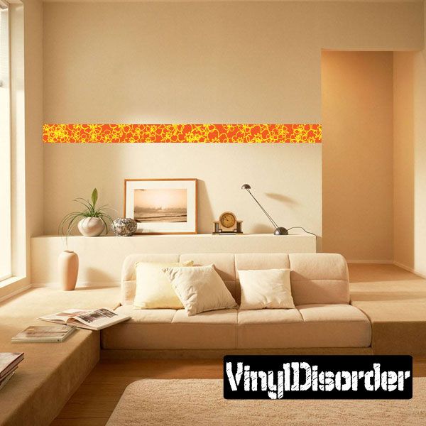 Colorful hibiscus flower wall trim decal strip above furniture