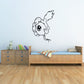 Playful white creature decal with large eye and claw outline