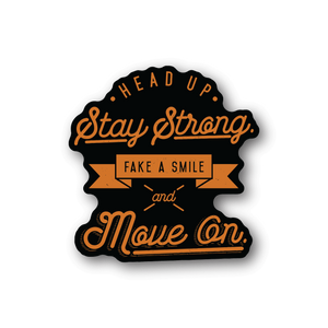 Vinyl sticker with black head silhouette and orange motivational text