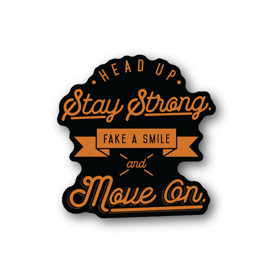 Vinyl sticker with black head silhouette and orange motivational text