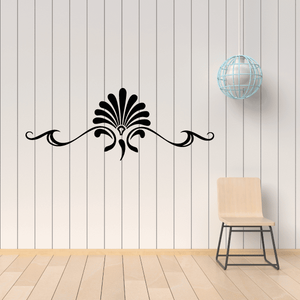 Black decorative vinyl wall decal mural with floral scroll center design
