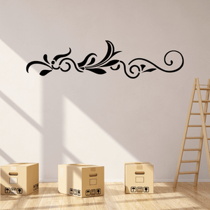 Vinyl wall decal with black ornamental scroll floral corner design