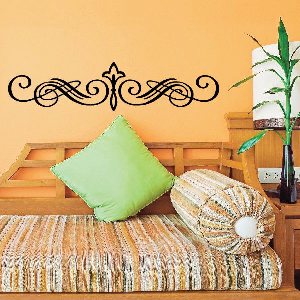 Ornate scroll vinyl wall decal with star accent