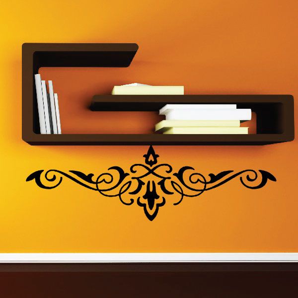 Ornate black vinyl wall decal with scrollwork and central fleur-de-lis