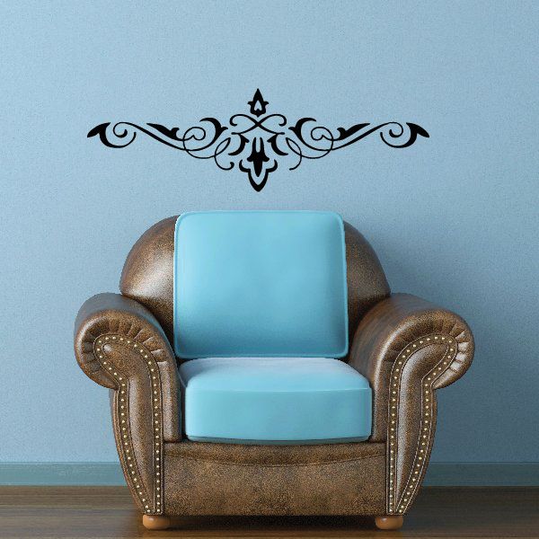 Black ornamental vinyl headboard decal sticker with fleur-de-lis scroll design