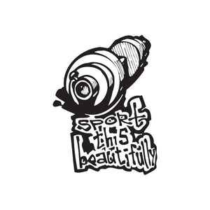 Vinyl wall decal with black retro camera icon and graffiti-style lettering