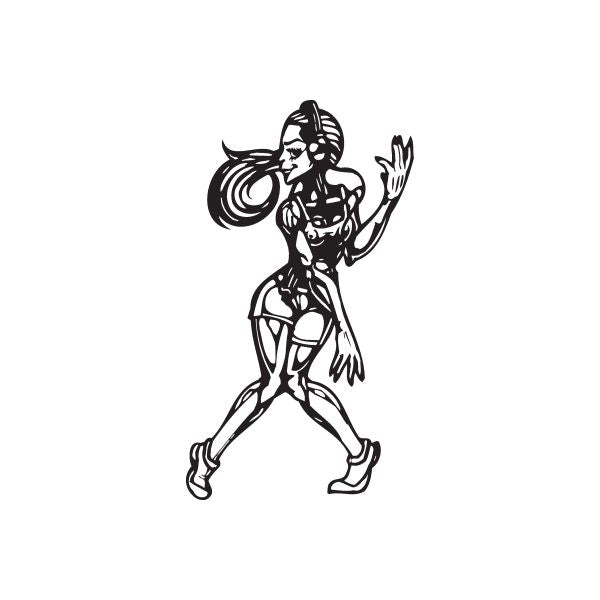 Fitness woman wall decal with dumbbell, black vinyl outline