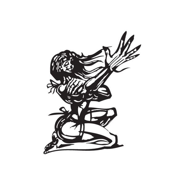 Yoga pose wall decal, black vinyl silhouette of seated woman raising one arm