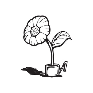 Vinyl wall decal: potted flower with outlined leaves and watering can.