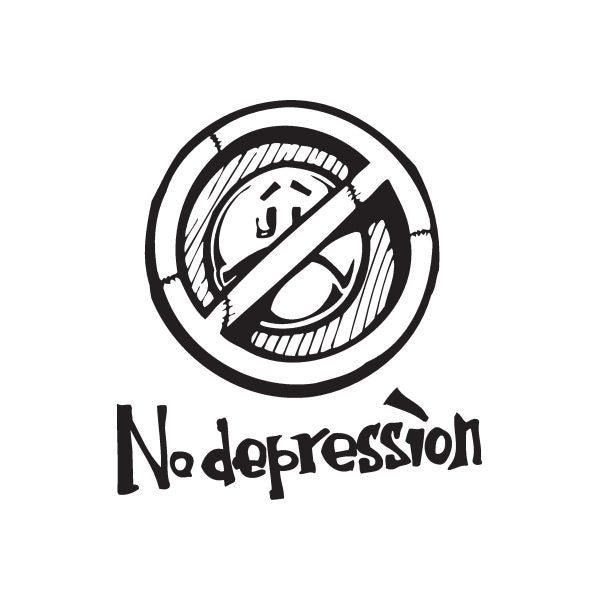 Wall decal with circular eye-and-fist icon and 'No depression' lettering
