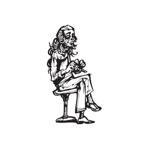 Vinyl wall decal of black line-art cartoon figure holding a child
