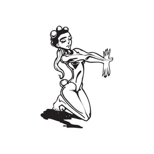Vinyl wall decal of a woman in a yoga pose, black outline