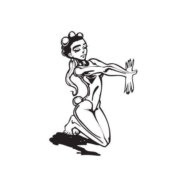 Vinyl wall decal of a woman in a yoga pose, black outline