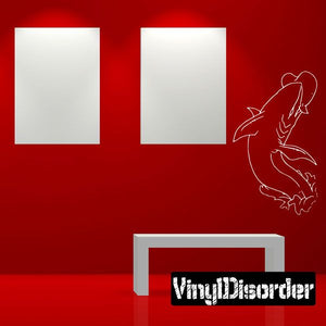 Shark heart attack decal, grabbing heart in white outline sticker
