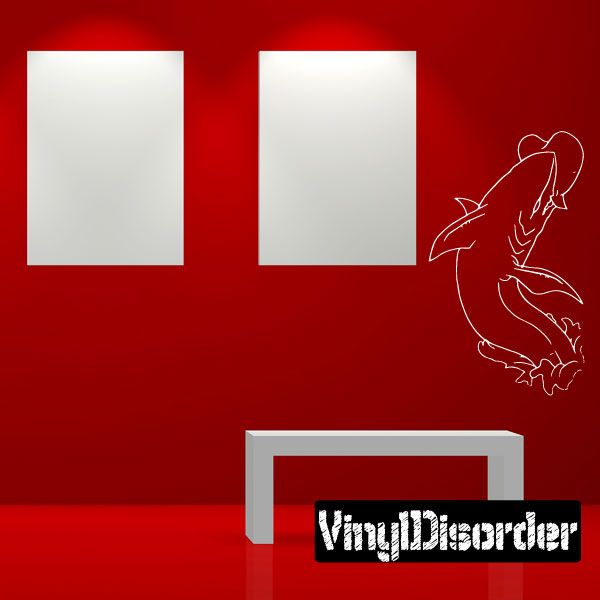 Shark heart attack decal, grabbing heart in white outline sticker