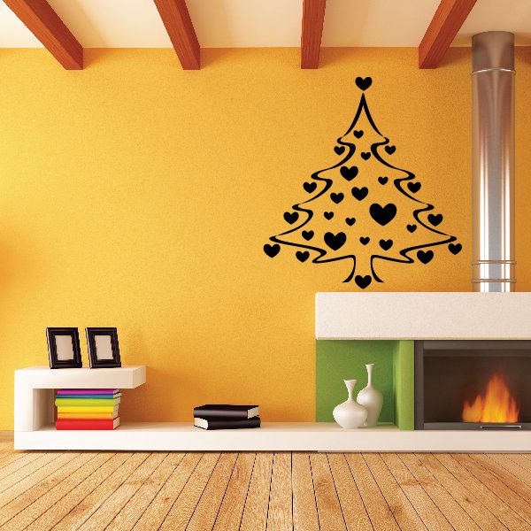 Image of Heart Covered Christmas Tree Decal