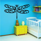 Black dragonfly wall decal with heart cut-out wings and small antenna details