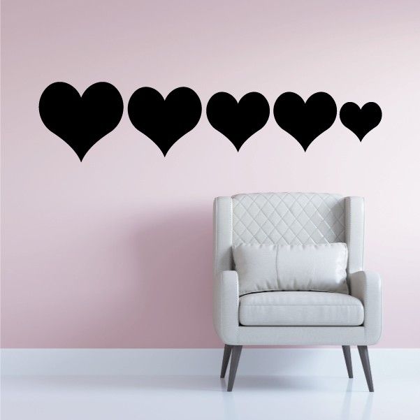 Heart family decal kit with row of black heart shapes in varying sizes