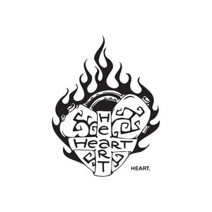 Heart graffiti decal: black flame heart with graffiti lettering and “HEART” text.