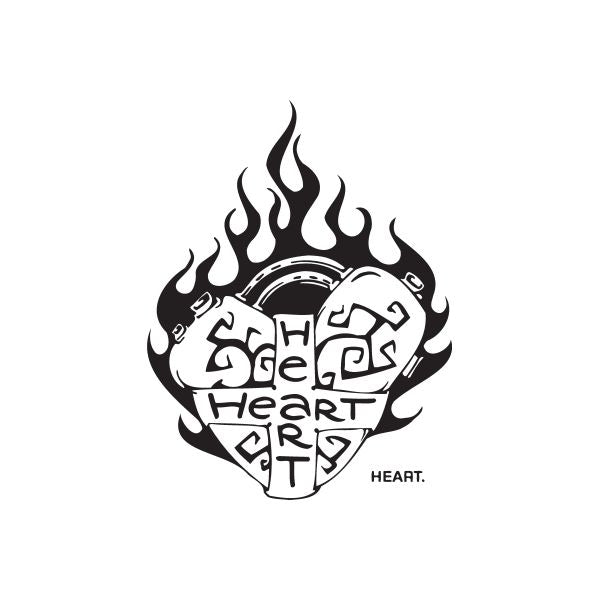 Heart graffiti decal: black flame heart with graffiti lettering and “HEART” text.