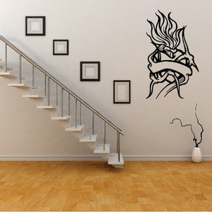 Black angel wings flame wall decal with cross and heart