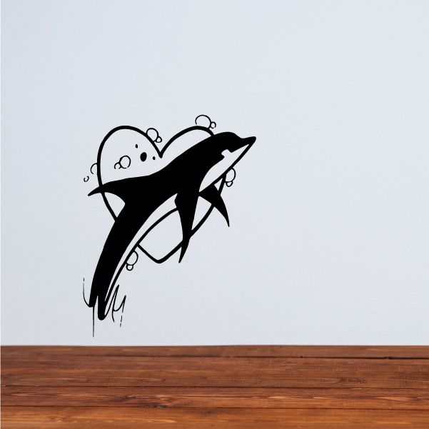 Image of Heart Moon and Dolphin Decal