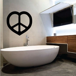 Heart peace sign wall decal, black circular peace symbol with heart