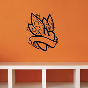 Heart ribbon vinyl wall decal with black outlined heart-and-ribbon design
