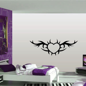 Tribal heart wall decal, black heart with spiky sunburst wings