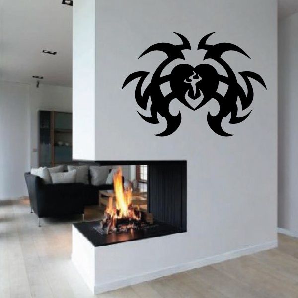 Black tribal heart wall decal sticker with swirl design