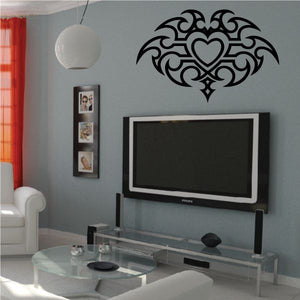 Tribal heart wall decal, black vinyl with ornate symmetrical design