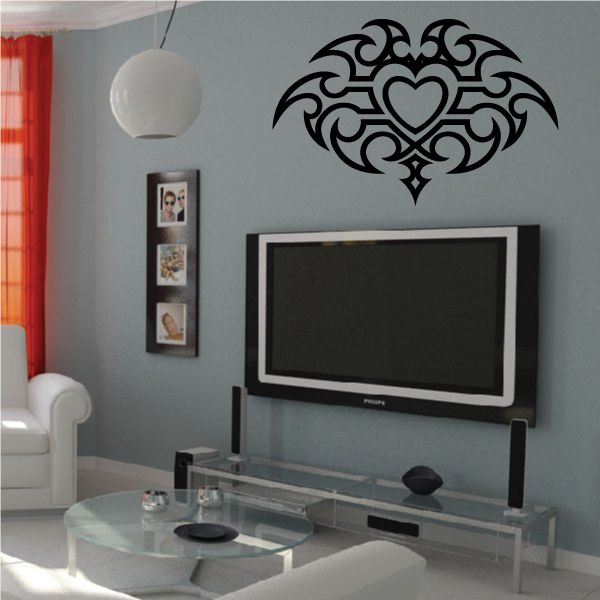 Tribal heart wall decal, black vinyl with ornate symmetrical design