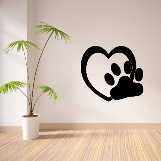 Image of Heart With Cat Paw Print Decal