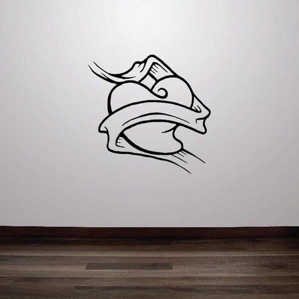 Vinyl wall decal of a praying angel with wings and a cross emblem