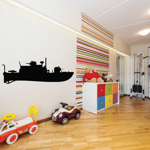 Black patrol boat wall decal silhouette