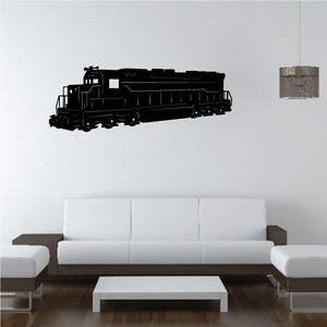 Black diesel train engine decal with side-view silhouette