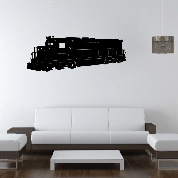Black diesel train engine decal with side-view silhouette
