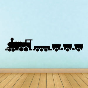 Black heavy transport train decal silhouette with multiple wheels and trailers